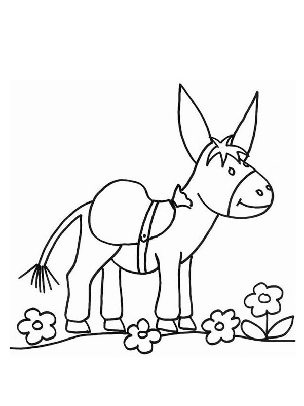 Online coloring book: Coloring page donkey watching flowers